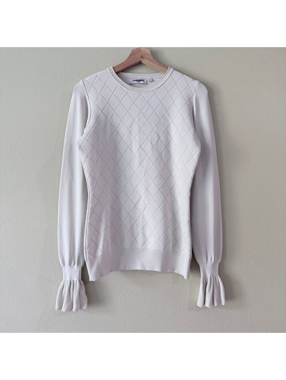 Opening Ceremony Women's Ivory Argyle Knit Sweater with Ruffle Cuffs S